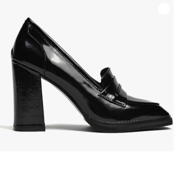 FOWT Dressy High Block Heels Loafers for Women Classical Square Toe Pumps Black - Picture 1 of 8